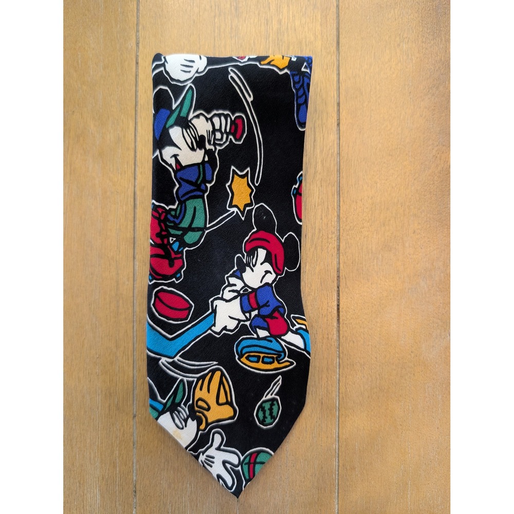 Mickey & Co Disney Mens Silk Tie Black Sports Hockey Baseball Vintage Balancine